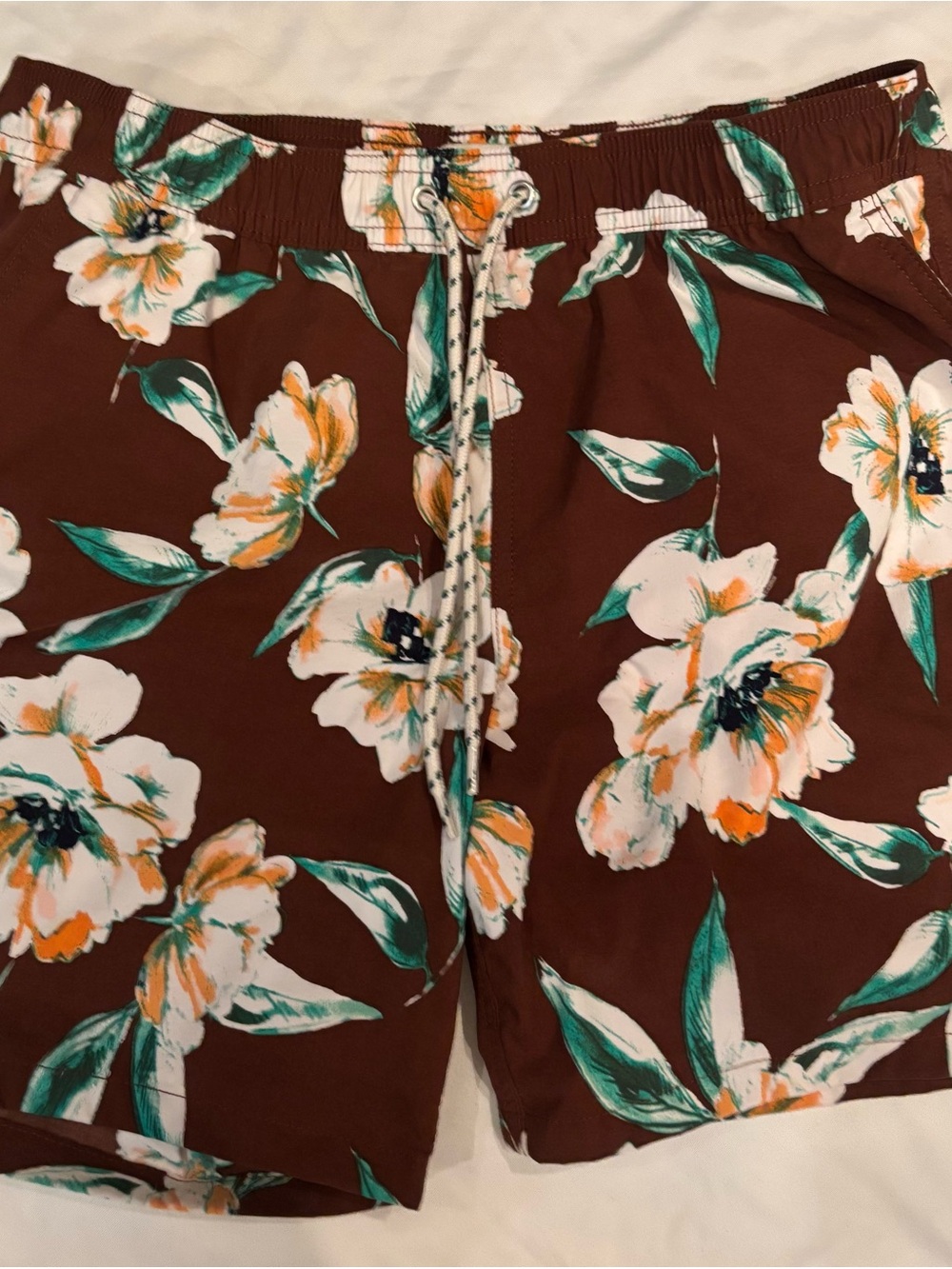 Brown Floral Drawstring Shorts